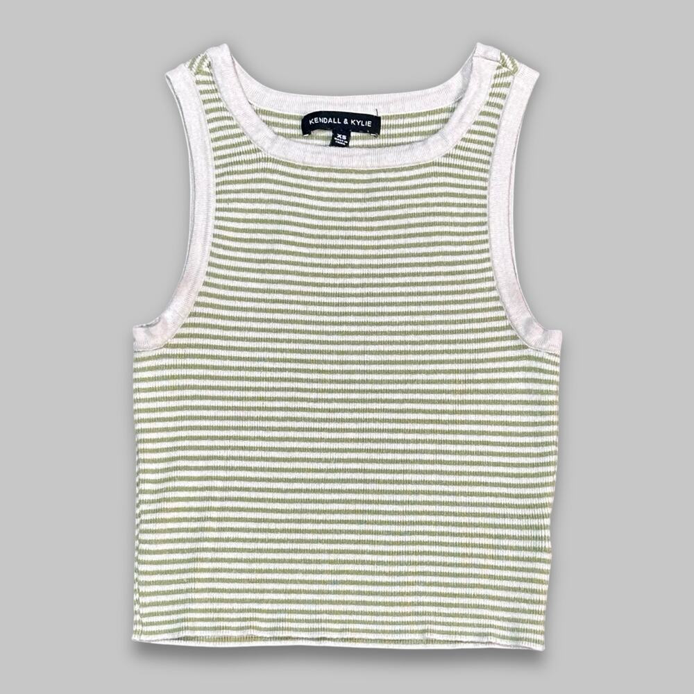 Kendall & Kylie Olive Green Striped Ribbed Tank Top - Women’s XS